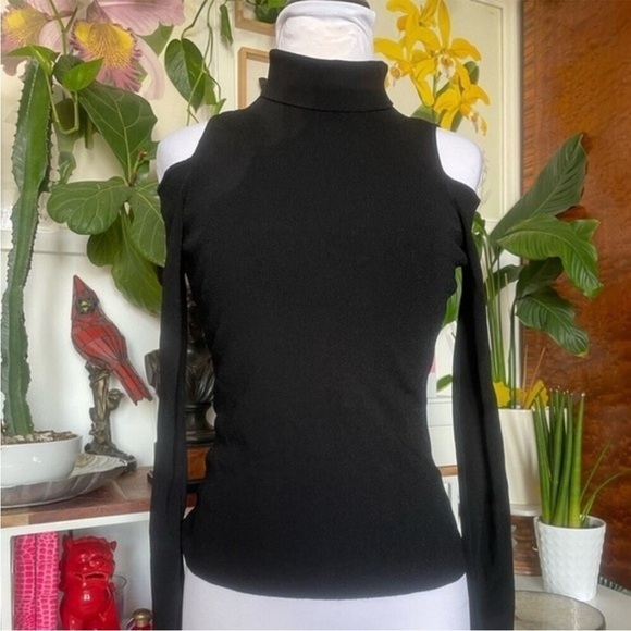 Milly Black Cut Off Shoulder Y2K Turtleneck Knit Size S - Picture 4 of 12